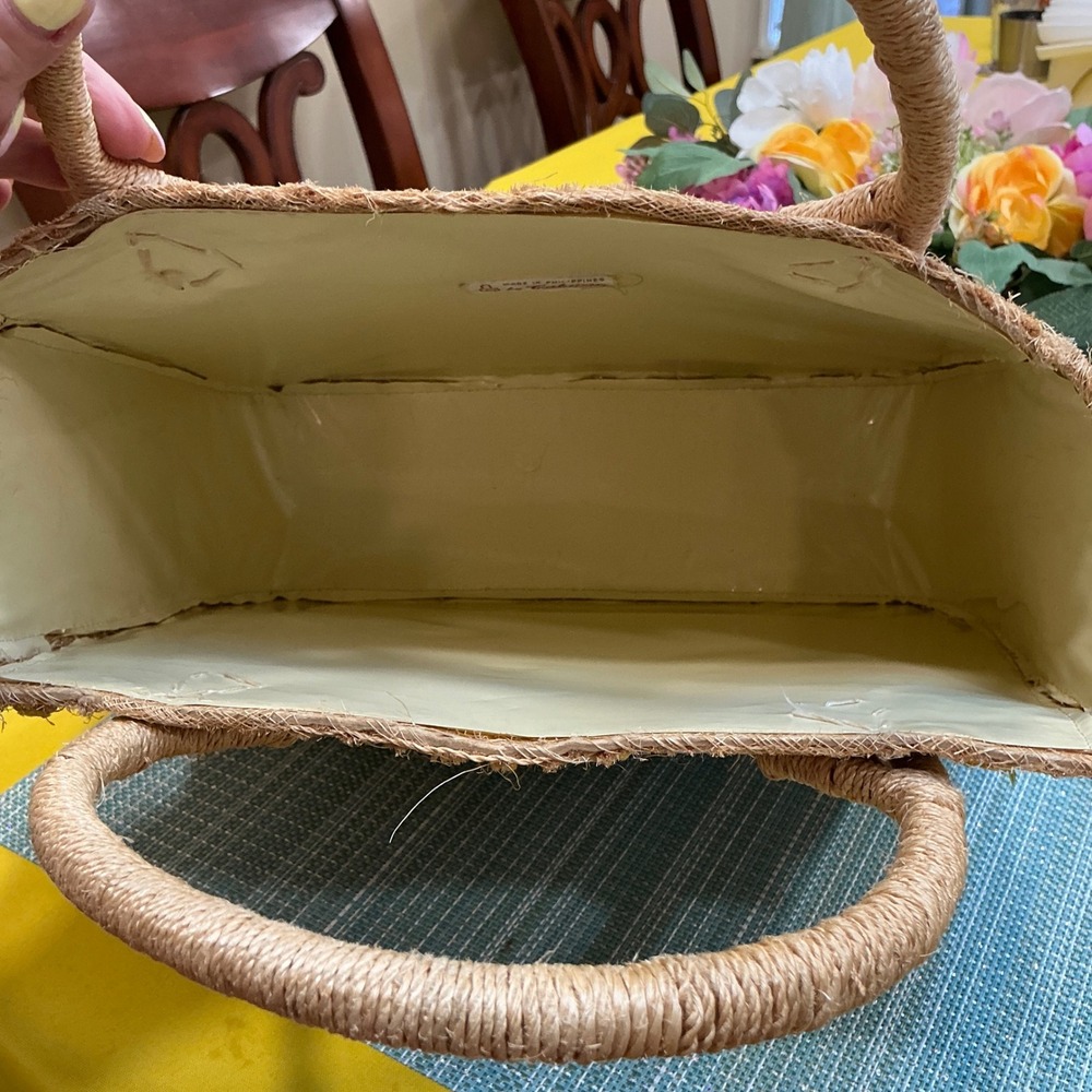 Cabana Tote Bag Vintage OS Tan Woven Straw Floral Embroidered Basket Bag - Picture 6 of 11